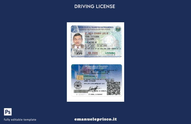 verified style modello di patente di guida El Salvador in stile verificato template